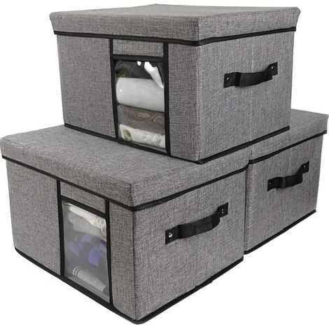 Boîte De Rangement En Tissu Avec Couvercle - Fenêtre Transparente - Poignées Latérales - Pliable Et Empilable - 30 x 30 x 30 cm - 1 Pièce