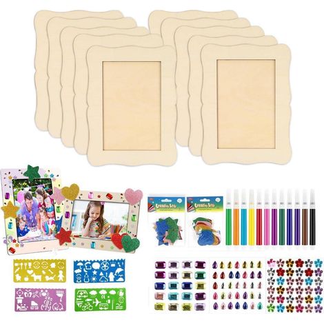10er Set Holz Bilderrahmen 20x15cm zum Bemalen mit Glitzersteinen & Stickern (1/4)
