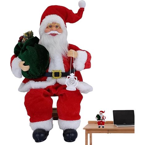 Décor de Noël Père Noël Assis,Ornements de en Peluche de 13 8 Pouces - Articles de fête saisonniers décoration de scène de Jouet en Peluche décor à la Maison