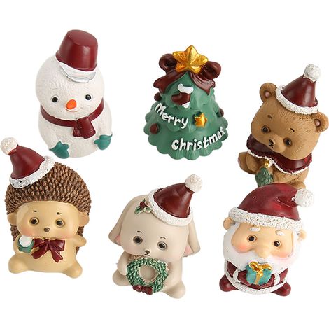 Ensemble de 6 mini-décorations de Noël en résine écologique, représentant d'adorables animaux. Ces mini-ornements et objets décoratifs contribuent à créer une ambiance festive.