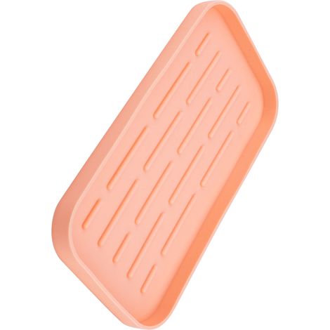 Flexible Silikon-Abtropfmatte mit erhöhtem Rand und konvexem Design – rutschfest – für Küchenspülen – Maße: 25,4 x 13,4 cm – Rosa (1/5)