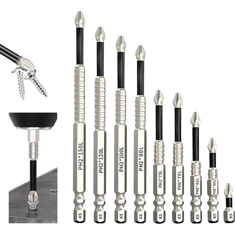 9 Pièces Embout Visseuse Aimanté Magnétique (25-150 mm), Pointe de Perçage Antidérapante K5 Embout Antidérapant Forets Magnétiques à Haute Intensité Multifonction pour Perceuse électrique (1/5)