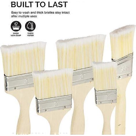 Ensemble de pinceaux, peintures, teintures et vernis avec manches en bois, 5 pièces (1/5)