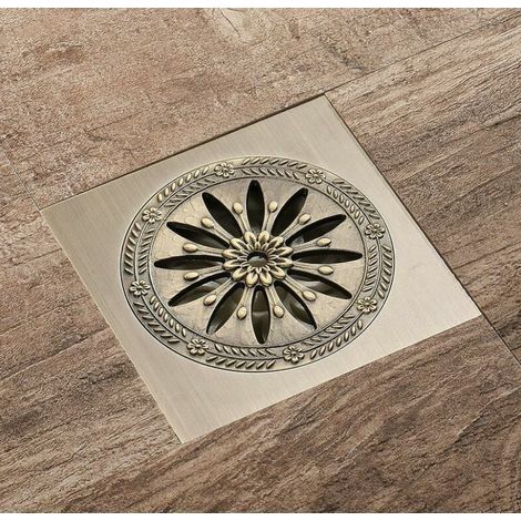 Drain de Douche Carre, Laiton Drainage de Douche 10x10 Caniveau de Douche Salle de Bains Anti-Odeur Drain de Douche Antique (1/3)