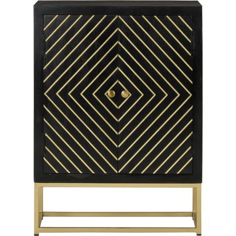 Buffet mit 2 Türen schwarz und gold 55x30x75 cm Mango-Holz