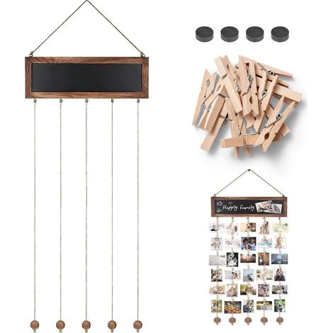 Cadre Photo Suspendu avec TableauNoir Pele Mele Photo Mural en Bois (1/5)