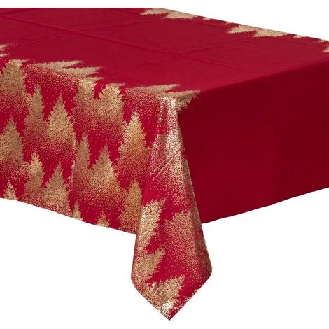 Paris Prix - Nappe Imprimée Sapin colorama 140x240cm Rouge (1/2)