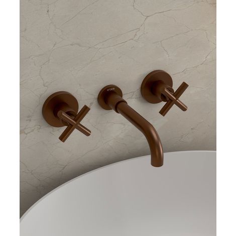 Grifo monomando de lavabo de pared en oro rosa cepillado - Corbeau (1/5)