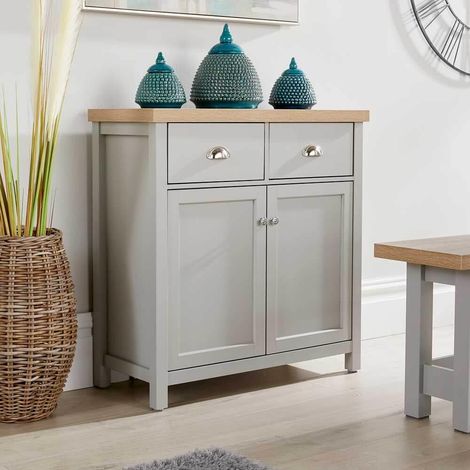 Sideboard 2 Door 2 Drawer Storage Cupboard With Shelf Metal Handles 36mm Oak Top (1/5)