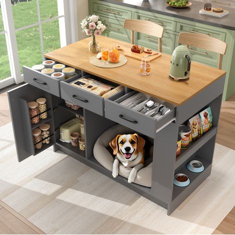 Isola da cucina con 3 cassetti, ripiano regolabile, 120 x 60 x 90 cm, grigio HAVRYA (1/5)