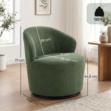 Fauteuil d'appoint pivotant à 360°, fauteuil pivotant moderne avec base ronde, pour salon et chambre, vert (1/5)