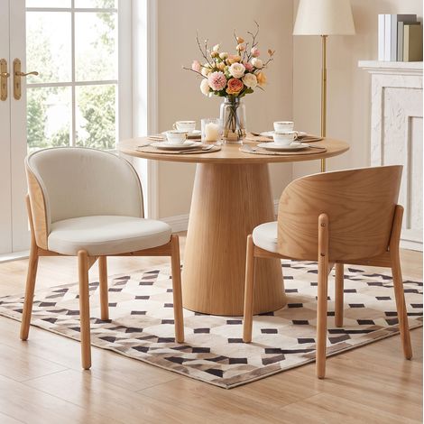 Set de 2 sillas de comedor en madera natural con respaldo envolvente, lino y asiento cómodo,57x49x74 cm (1/5)