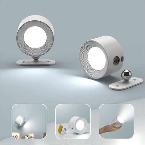 Applique Murale Interieur, Lampe Murale Touch LED avec Port de Charge USB Contrôle Tactile, 3 Niveaux de Luminosité 3 Températures Rotatifs 360° Lampe de Chevet pour Chambre à Coucher 2Pièces (1/5)