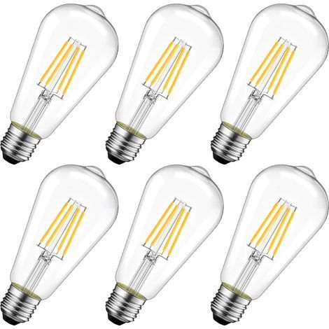 4W Edison Ampoule Filament LED E27 ST64 (=Ampoules Incandescences Décorative 40W), 470Lm Blanc Chaud 2700K, Lampe Vintage Ampoule Rétro, Non-dimmable, Lot de 6 [Classe énergétique E] (1/4)