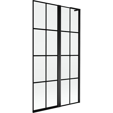Mexen Mist L mampara de bañera de 2 hojas abatible derecha 100 x 150 cm, cuadrícula negra, negro - 8A9L-100-011-70-77-P (1/5)