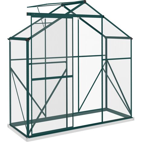 6 x 2.5ft Polycarbonate Greenhouse Walk-In Green House with Rain Gutter, Sliding Door, Window, Foundation, Green