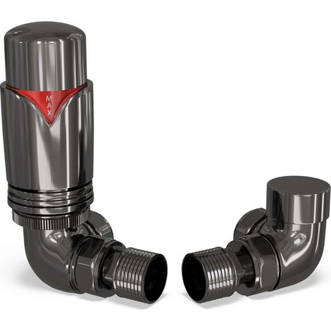 Derry Bold - Black Nickel Thermostatic Radiator Valve & Lockshield Corner 15mm