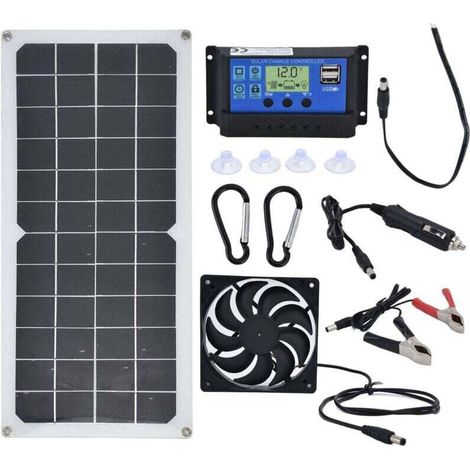 Ensemble de panneaux solaires 10W avec ventilateur d'extraction de contrôleur 10A pour batterie de téléphone mobile de bateau de yacht de voiture (1/4)