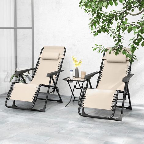 Set 2 Sedie Sdraio a Gravità Zero Pieghevoli con Schienale Regolabile e Tavolino, Beige