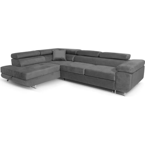 Ecksofa Aller L-form mit Schlaffunktion und Bettkasten in Hellgrau (Jasmine 27), Links Ottomane (1/4)