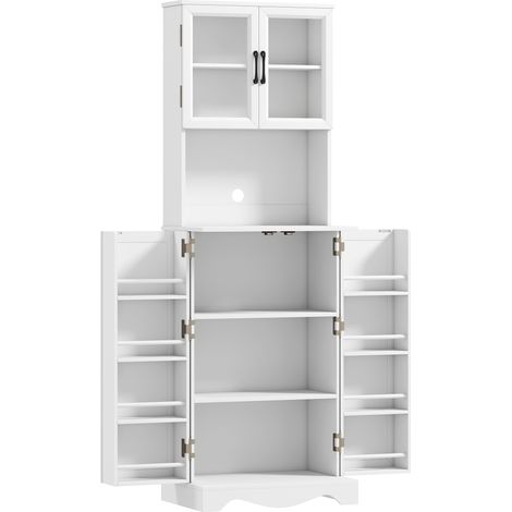 Buffet haut cuisine armoire 4 portes 8 supports à épices plan de travail étagère ajustable 60x39,5x179,6cm blanc (1/5)