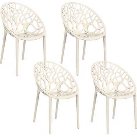 Set di 4 sedie da giardino impilabili AMIRA in polipropilene beige con motivo organico (1/5)