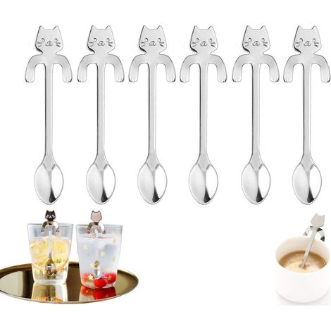 Cuillère À Café Chat - En Acier Inoxydable 304 - Pour Thé Café Dessert - 11,8 Cm - Lot De 6 (1/5)