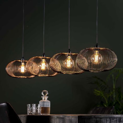 Suspension 4 lampes 170x35x150 cm en métal noir - AMP