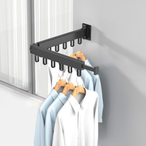 Étendoir à linge mural extensible, rotatif à 360°, pour balcon, buanderie, salle de bain, chambre (noir, double épaisseur) (1/5)