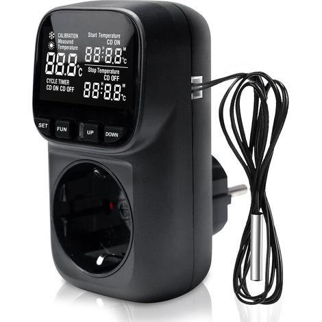 Régulateur de température, Prise Thermostat, Thermostat Prise avec Ecran LCD et Sonde, -40°C120°C, 230V, Thermostat Numérique Régulateur pour Aquarium Incubateur Serre