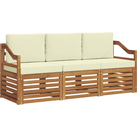 Juegos de sofás 3 uds. Natural y Crema Madera de Acacia Sólida vidaXL (1/5)
