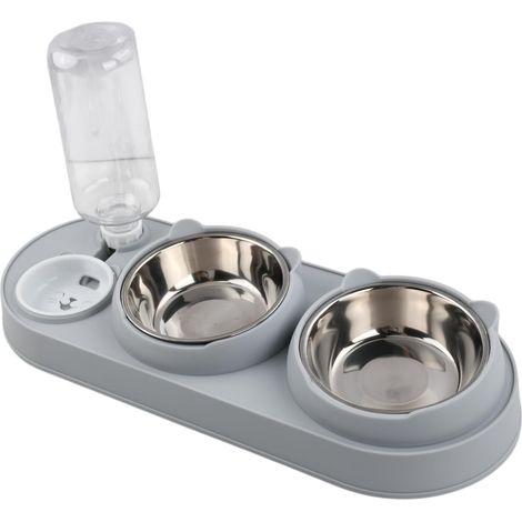Raised Cat Bowl Inclined 15° Double Bowl with Automatic Water Dispenser 500 ml – Set of Bowls for Cats and Small Dogs Non-Slip Anti-Vomiting – Neck Protection (1/5)