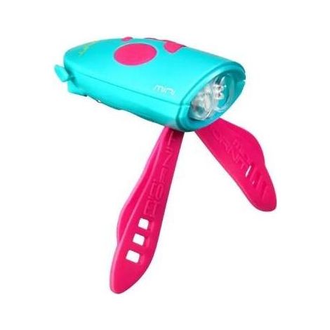Luz para bicicleta Hornit Mini 2 en 1, rosa/turquesa, con bocina/timbre, para niños, para bicicletas y patinetes.