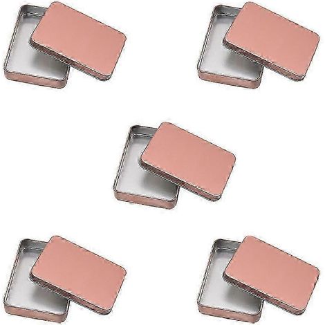 Boîte de rangement carrée en métal compatible avec les porte-clés, les coupe-ongles et autres outils, ensemble de 5 pièces, rose. (1/5)