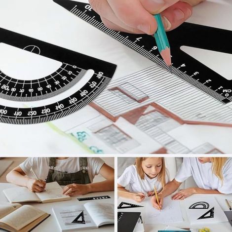 Règle Échelle - Ensemble Kit Géométrie en Aluminium - Pour Dessin Technique Architecture et Mathématiques - 15 cm Rapporteur Triangle 30 60 45 90 Degrés - 1 Pièce (1/5)