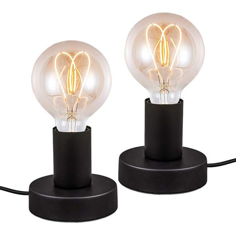 2 pièces-Lampe de bureau en métal noir, lampe à poser rétro avec interrupteur sur le câble, E27 Lampe de Table en Métal Décorative Lampe de Chevet Éclairage de Nuit Lumière (1/5)
