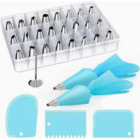 33 Pièce Douilles Patisserie Piping Nozzles Base de tuyauterie réutilisables Poche à Douille Coupler Fleur Ongles, Acier Inoxydable Douilles Patisserie,DIY Kits Accessoires pour Décoration de Gateaux. (1/2)