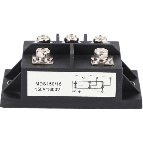Pont redresseur triphasé à diodes MDS150A, 150 A, 1600 V, cuivre, 150 °C, boîtier métallique 80 x 40 x 33 mm (1/5)