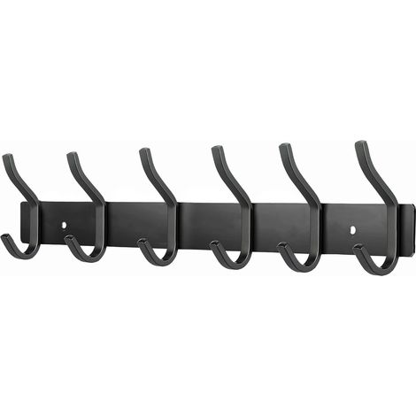 Porte Manteau Mural de 6 Crochets, Patères Porte Manteaux Crochet Mural pour Serviettes en Acier Inoxydable (Noir Mat, 6 Crochets) (1/5)