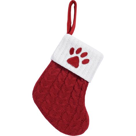 Chaussette De Noël - Tricot Polyester Rouge - 18 x 15 cm - Pour Cheminée Arbre Décoration Intérieure - Lot De 1 (1/5)