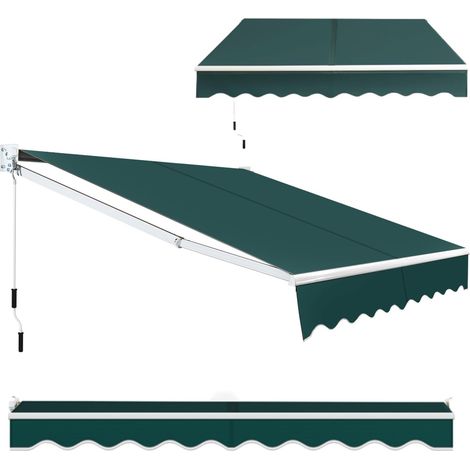 GOPLUS Store Banne Manuel 245x200CM, Auvent de Terrasse Rétractable et Angle Réglable, Store Banne Anti-Soleil pour Boutique Balcon Jardin (Vert)