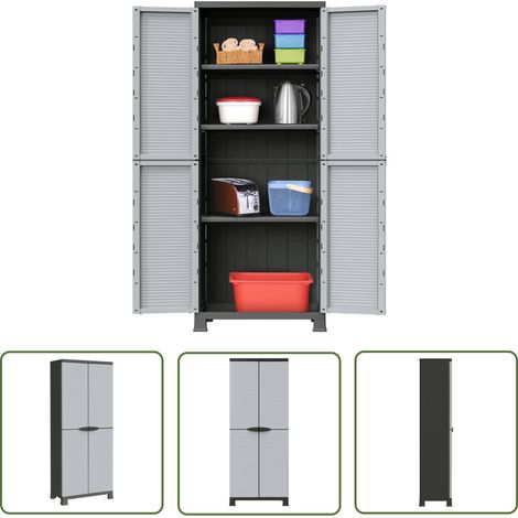 The Living Store Kunststoffschrank 68x39x171,5 cm - Aufbewahrungsbox - Garderobe - Werkzeugschrank - Regal - Grau (1/5)