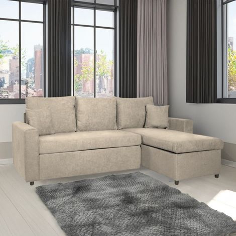 Divano con penisola reversibile Golf e letto estraibile tessuto cappuccino Barrel 09 (1/5)
