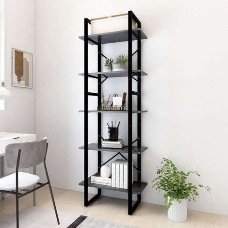 5-Tier Book Cabinet Grey 60x30x175 cm Engineered Wood vidaXL (1/5)