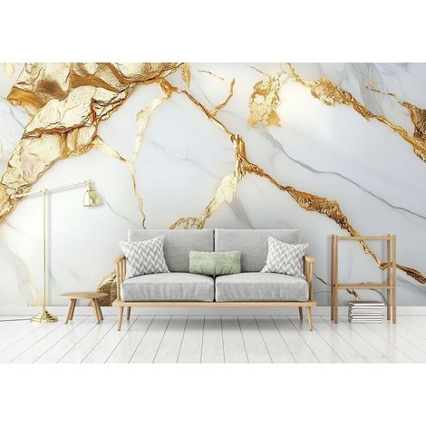 Fototapete Marmor Gold Weiß Glamour, für Wohnzimmer und Schlafzimmer, 150 x 105 cm – Komplettset inkl. Kleister & Anleitung (1/5)