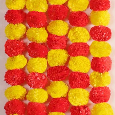 5 Pack 1.4m Halloween Diwali Pooja Marigold Garland Wedding Fireplace Decoration Artificial Flower Garland Christmas Flowers Autumn Festival Decoration - Magenta Yellow (1/4)