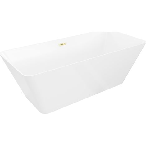 Mexen Velo Slim vasca da bagno autoportante 170 x 75 cm, bianca, troppo pieno oro spazzolato - 52811707500-55 (1/5)