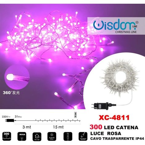 Trade Shop - Cadena De Luz 300 Led Luciérnagas Luz Rosa Cable Transparente Ip44 Xc-4811 -