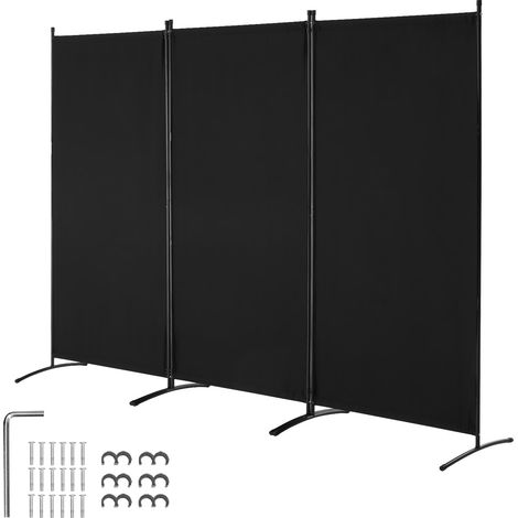 Paravent Multifonctionnel à 3 Panneaux, Cloison de Séparation Autoportant 260x184 cm, Séparateur de Pièces Intérieur, Brise-vue pour Confidentialité, Bureau, Chambre à Coucher, Salon, Noir (1/5)