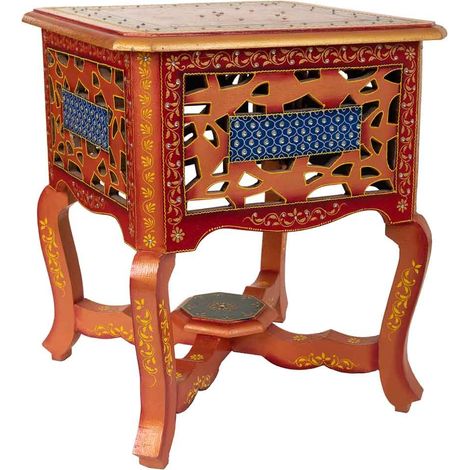 Mesita de madera pintado artesanal de 1 cajón marrón 38x38x44,5 (1/5)